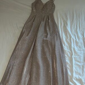 Blush Sparkley Ball Gown Prom Dress with Cross Back Straps